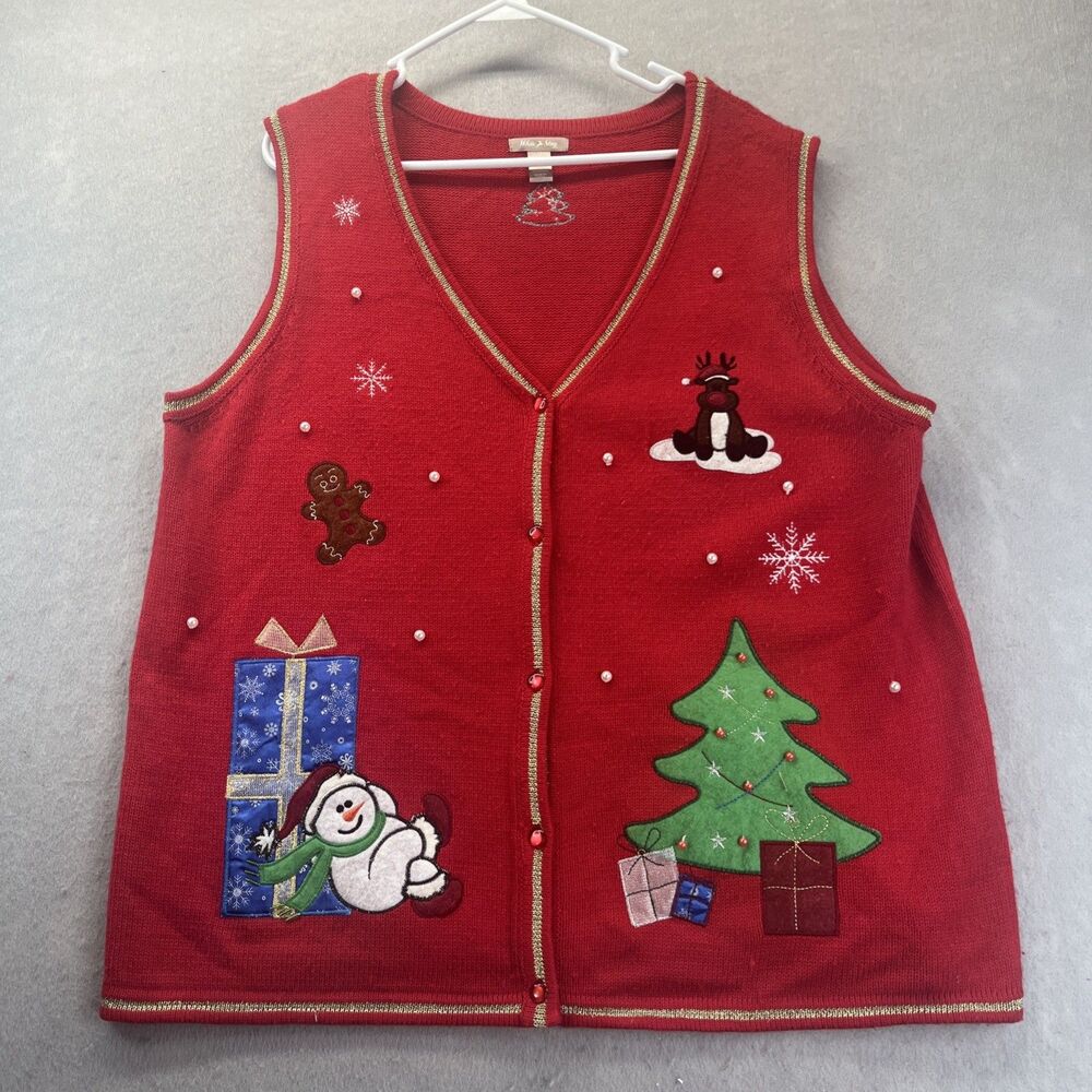 White Stag Snowmen Christmas Tree Sweater Vest Ugly Sweater Party Holiday XXL